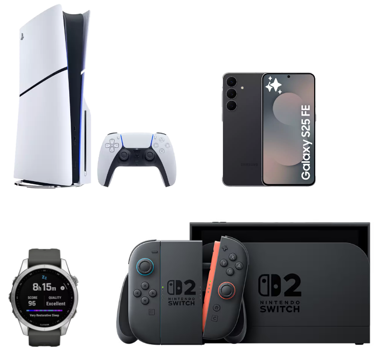 Black Friday gifts with a PlayStation 5 EA Sports Bundle, Garmin Fenix Smart Watch & Nintendo Switch 2 & Mario Bundle.