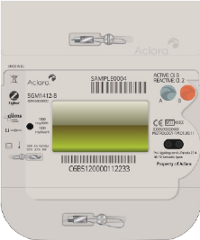 Aclara Electricity Smart Meter with two barcodes, a green display and three buttons