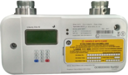 Secure 2 Gas Smart Meter with a barcode, a green display, a keypad, a blue ‘A’ button, a red ‘B’ button and a yellow label